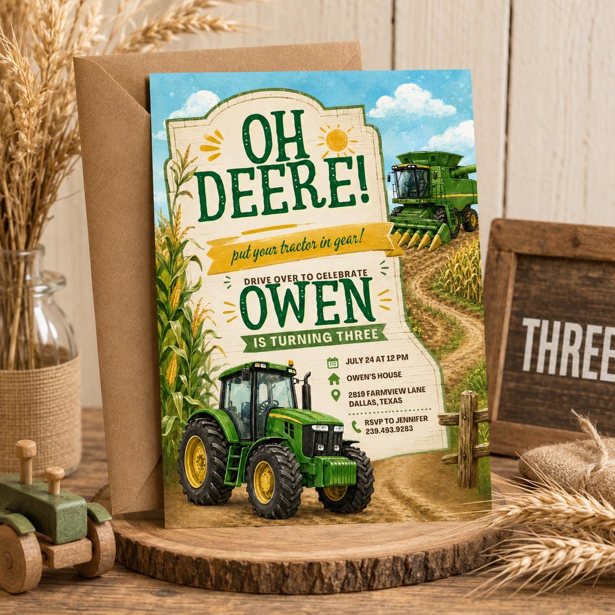 Editable Tractor Birthday Invitation, Green Tractor Ranch Party Invite For Boy Girl Printable Tractor Farm Kid Birthday Evite Canva Template __etsy:8018509180