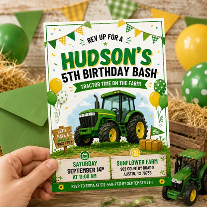 Editable Tractor Birthday Invitation, Green Tractor Ranch Party Invite For Boy Girl Printable Tractor Farm Kid Birthday Evite Canva Template __etsy:8030514112