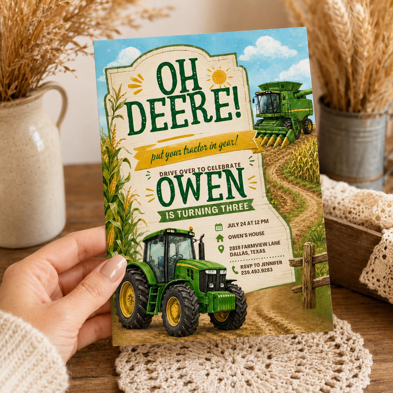 Editable Tractor Birthday Invitation, Green Tractor Ranch Party Invite For Boy Girl Printable Tractor Farm Kid Birthday Evite Canva Template __etsy:8066428107