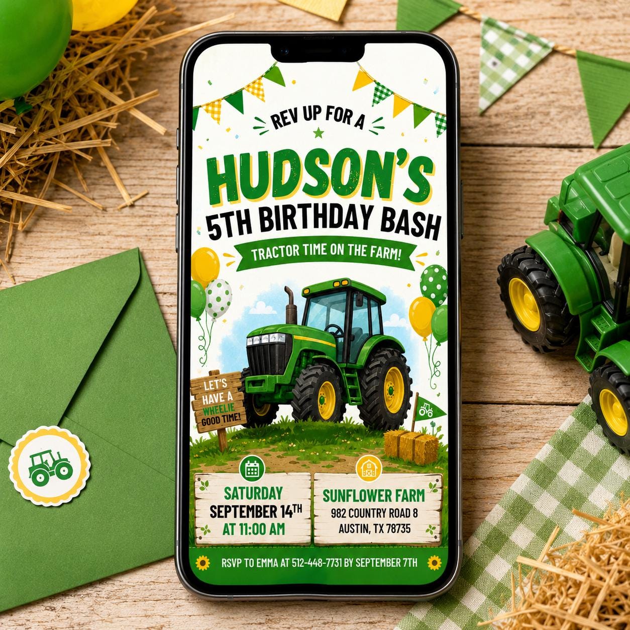 Editable Tractor Birthday Invitation, Green Tractor Ranch Party Invite For Boy Girl Printable Tractor Farm Kid Birthday Evite Canva Template __etsy:8030514126