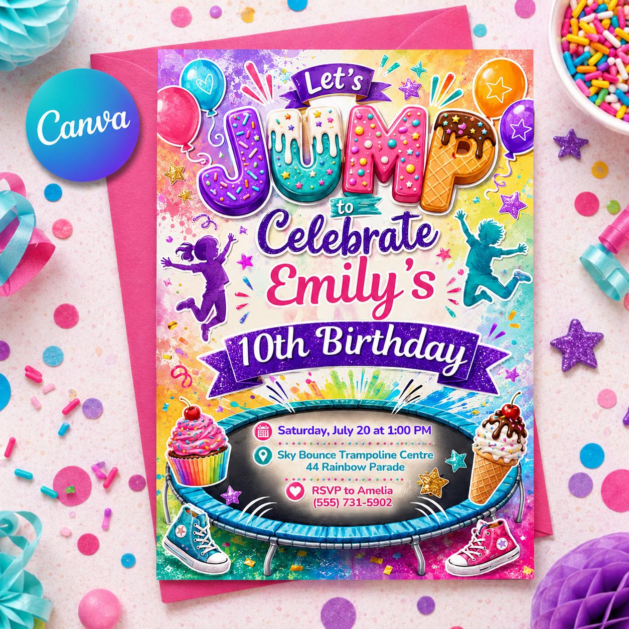 Editable Trampoline Birthday Party Invitation, Teen Jump Party, Teen Park our Birthday Invitation, Lets Jump Party, Editable Canva Template __etsy:8049574054