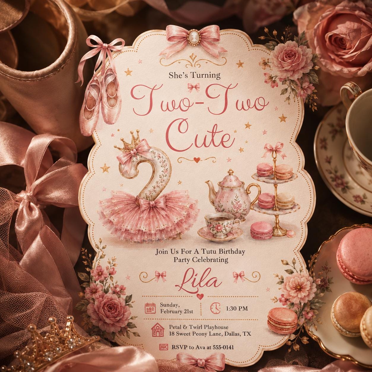 Editable Tutu Birthday Invitation Template, Two Cute Birthday invite, Girl Second Birthday invitation, 2nd Birthday invite, Canva Template __etsy:8074228604