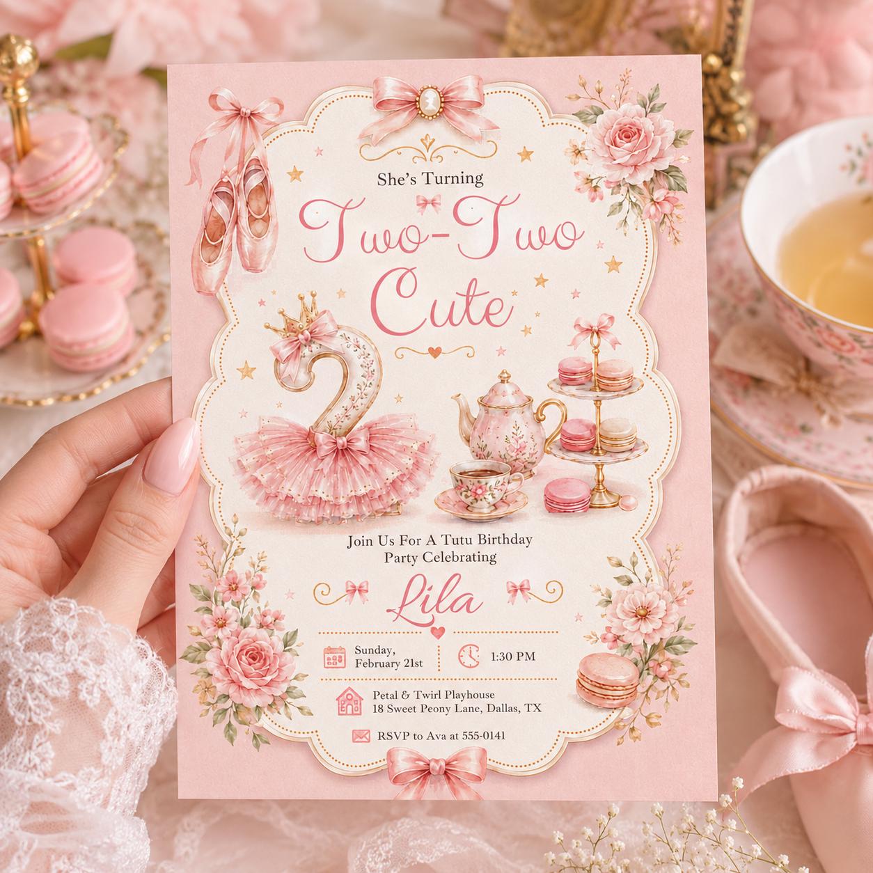 Editable Tutu Birthday Invitation Template, Two Cute Birthday invite, Girl Second Birthday invitation, 2nd Birthday invite, Canva Template __etsy:8122146747
