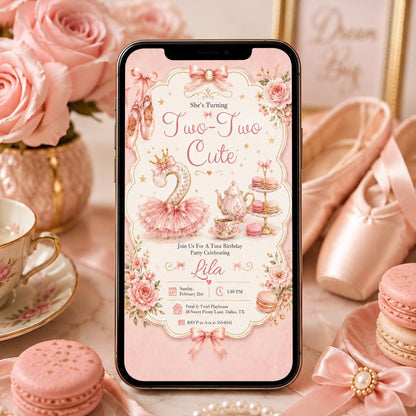 Editable Tutu Birthday Invitation Template, Two Cute Birthday invite, Girl Second Birthday invitation, 2nd Birthday invite, Canva Template __etsy:8122146697