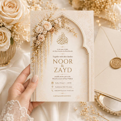 Editable Wedding Invitation Template, Islamic Floral Design, Elegant Islamic Wedding Invitation, Arabic Calligraphy Canva Template __etsy:8024401188