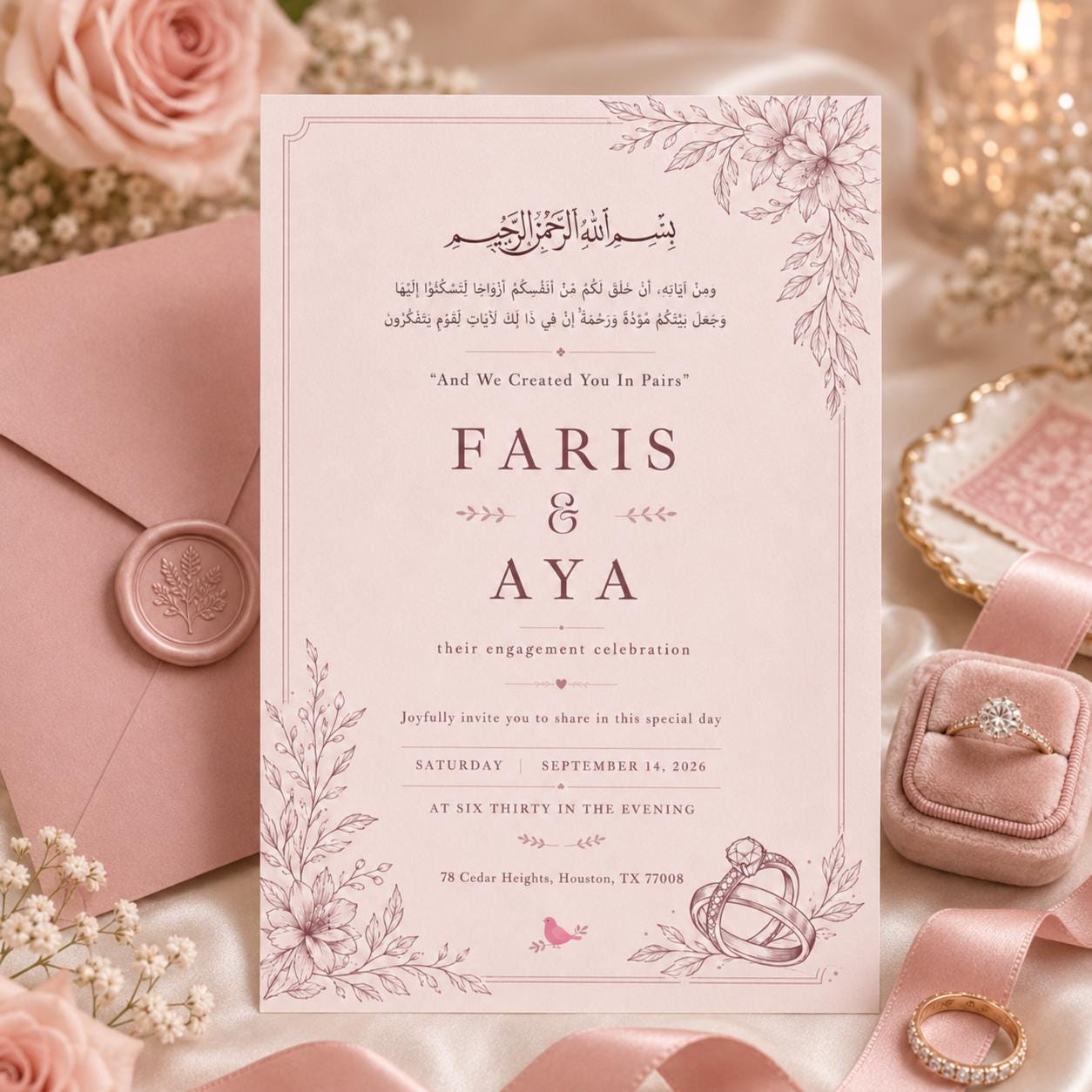 Editable Wedding Invitation Template, Islamic Floral Design, Elegant Islamic Wedding Invitation, Arabic Calligraphy Canva Template __etsy:8023828272