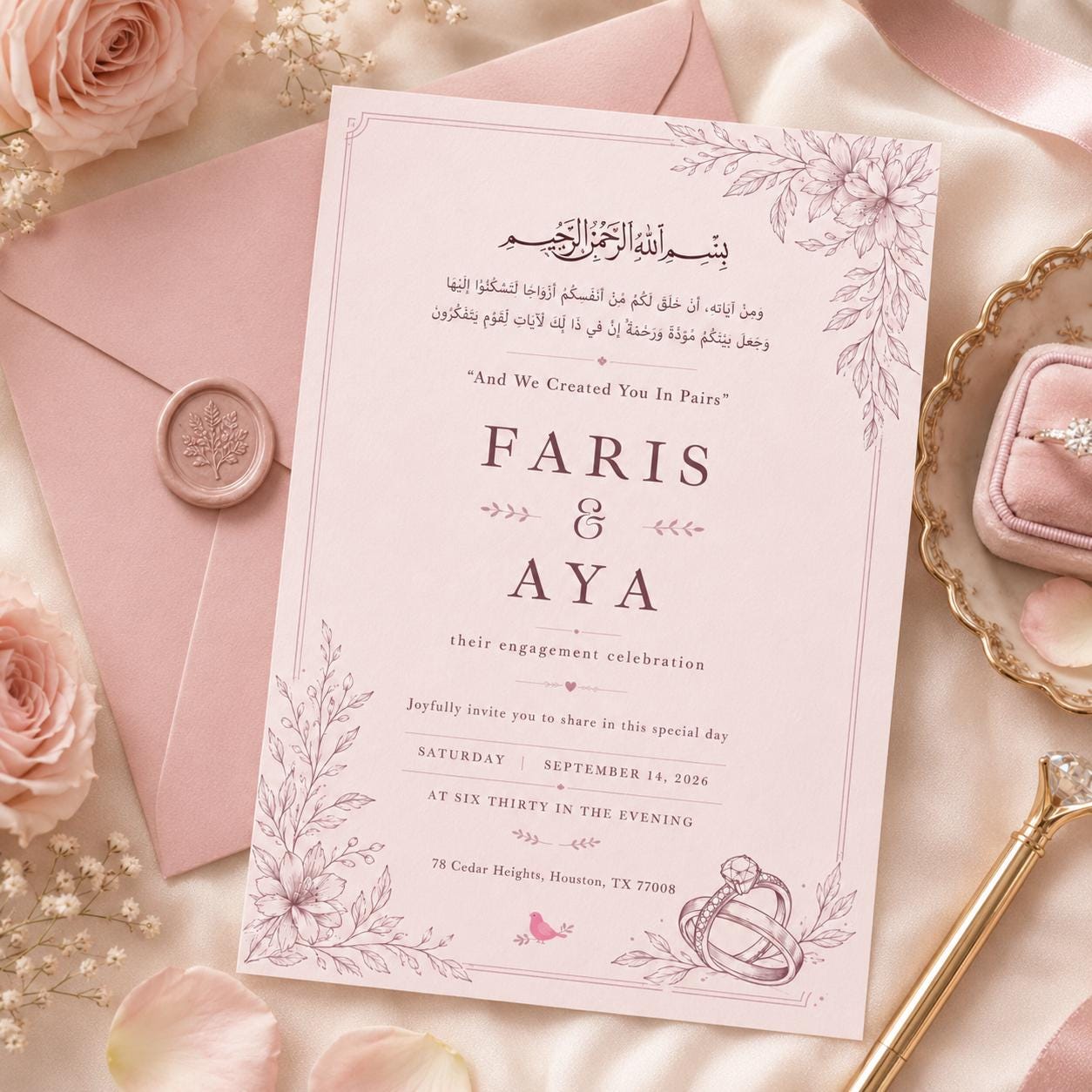 Editable Wedding Invitation Template, Islamic Floral Design, Elegant Islamic Wedding Invitation, Arabic Calligraphy Canva Template __etsy:8023828274