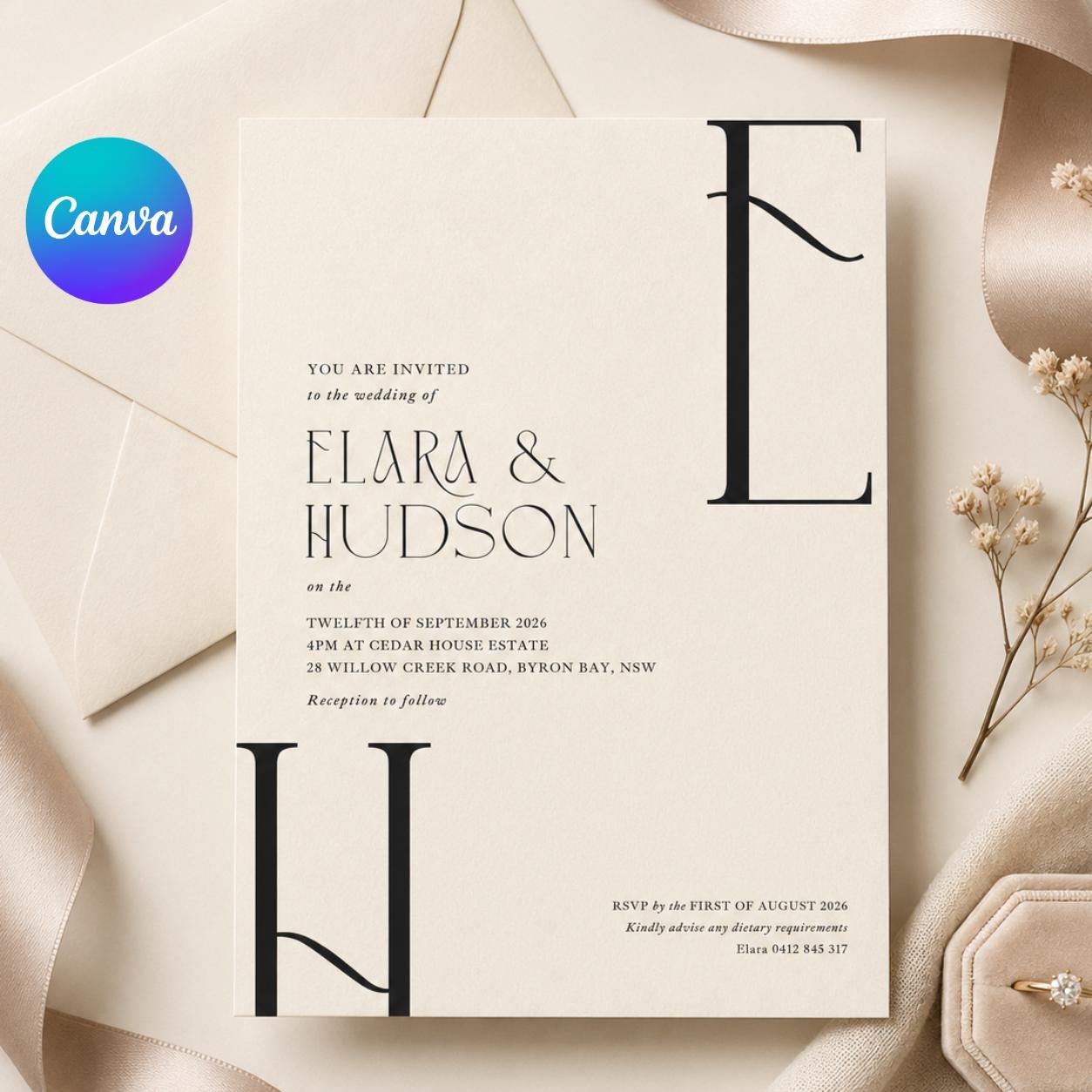 Editable Wedding Invitation Template: Modern Minimalist Design (Digital Download) __etsy:8050048325