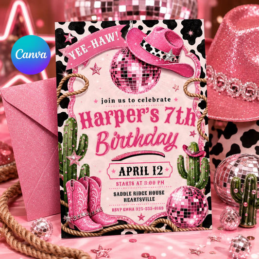 Editable Western Cowgirl Birthday Invitation, Yee Haw Invite, Saddle Up And Put Your Boots On, Western Cowgirl Invitation, Yee Haw Invite __etsy:8056543911