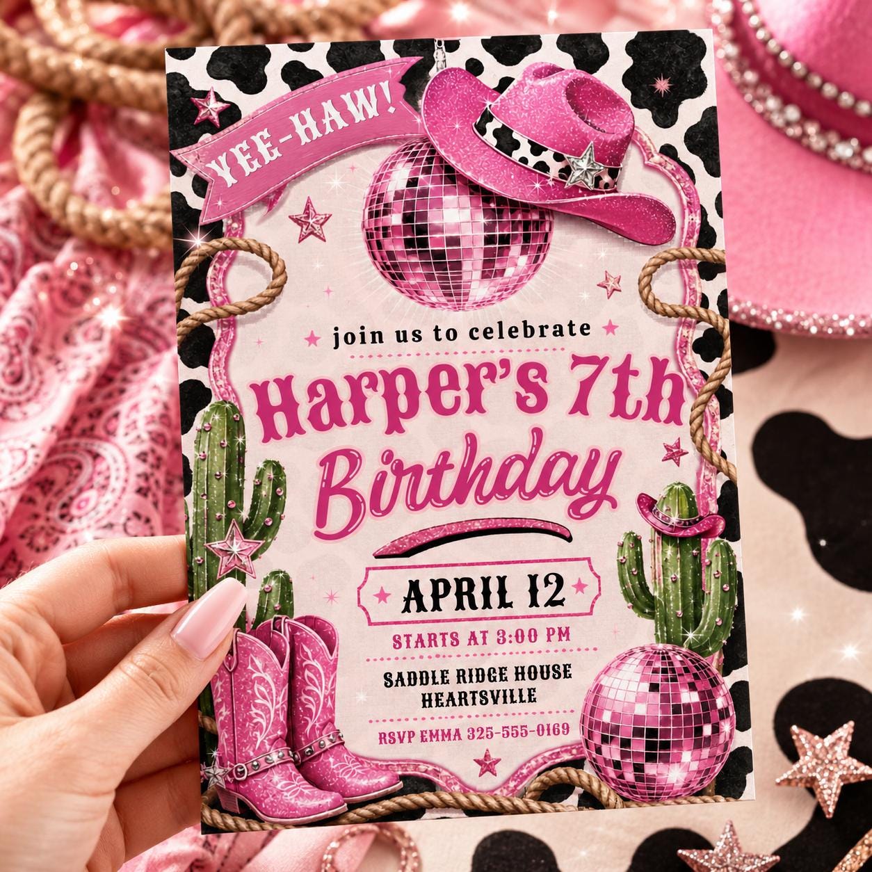 Editable Western Cowgirl Birthday Invitation, Yee Haw Invite, Saddle Up And Put Your Boots On, Western Cowgirl Invitation, Yee Haw Invite __etsy:8056395395