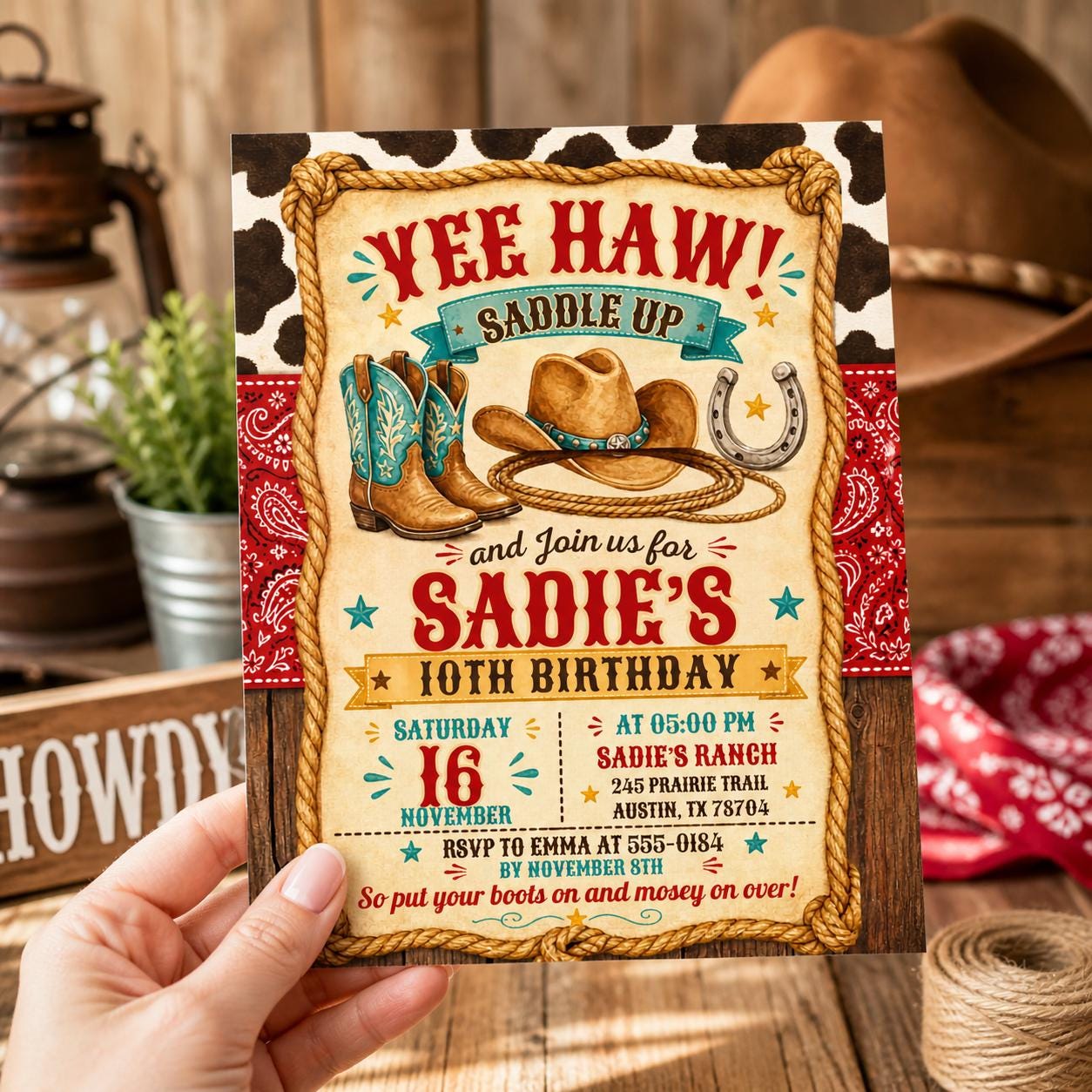 Editable Western Cowgirl Birthday Invitation, Yee Haw Invite, Saddle Up And Put Your Boots On, Western Cowgirl Invitation, Yee Haw Invite __etsy:7984078024