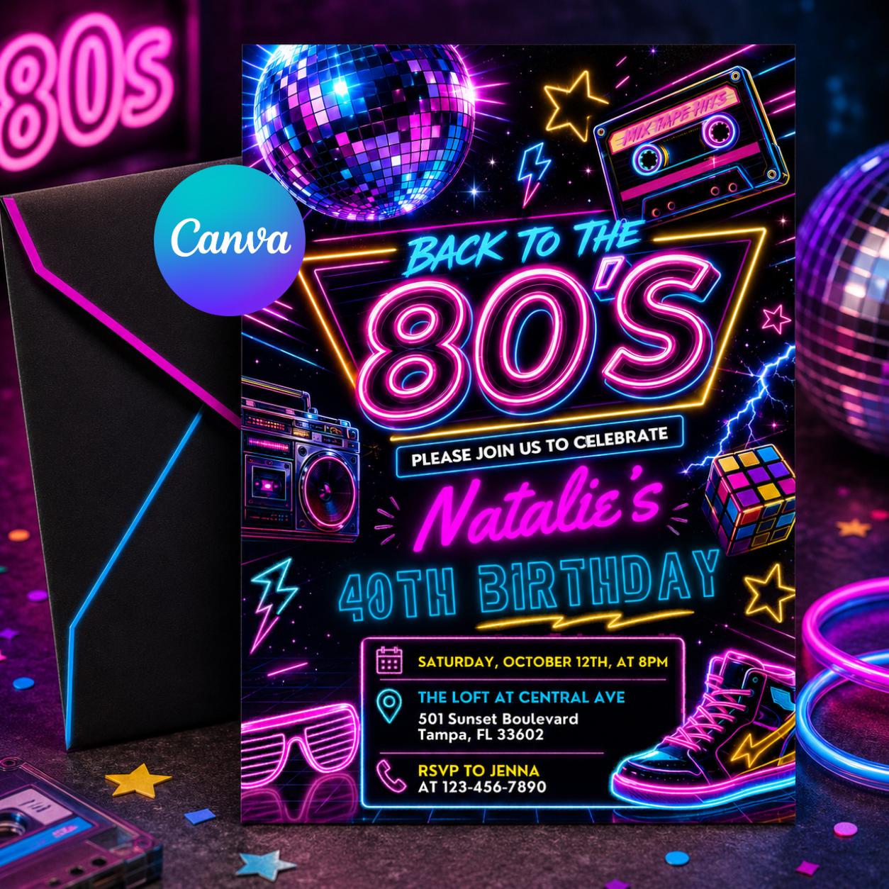 Editable 80s Party Invitation, Back to the 80s, Throwback Party, House Party, Birthday Invitation, 80s Theme, 80s Birthday Invitation Canva __etsy:8076851365
