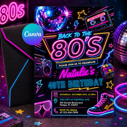 Editable 80s Party Invitation, Back to the 80s, Throwback Party, House Party, Birthday Invitation, 80s Theme, 80s Birthday Invitation Canva __etsy:8076851365