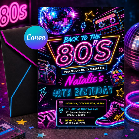Editable 80s Party Invitation, Back to the 80s, Throwback Party, House Party, Birthday Invitation, 80s Theme, 80s Birthday Invitation Canva __etsy:8076851365