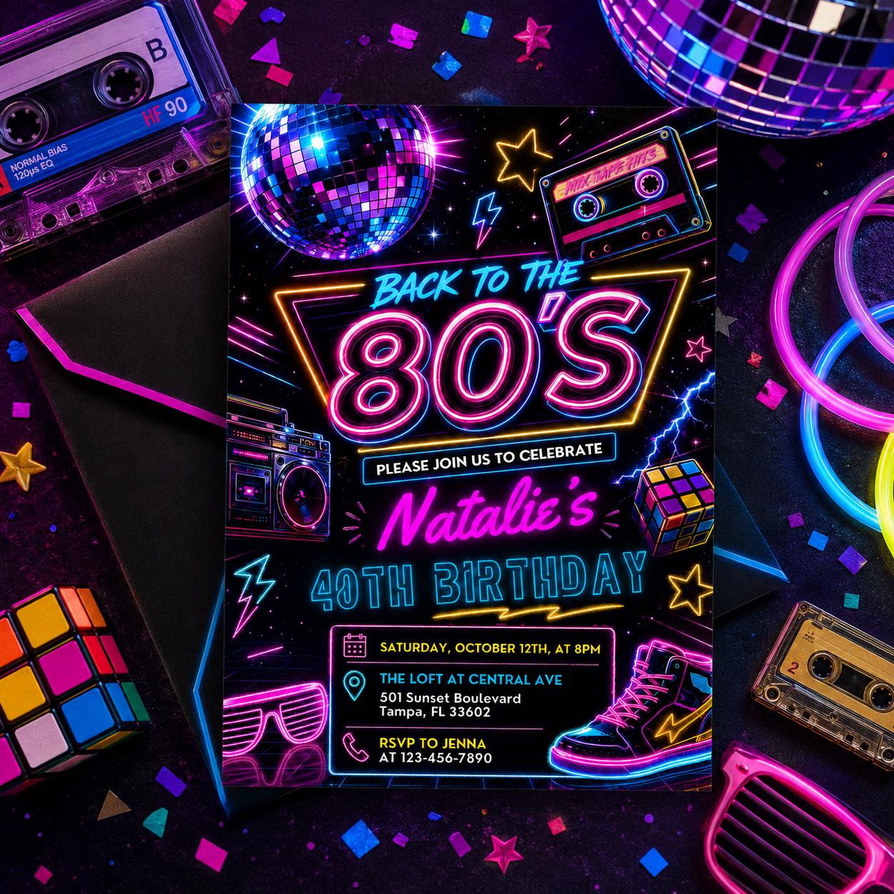 Editable 80s Party Invitation, Back to the 80s, Throwback Party, House Party, Birthday Invitation, 80s Theme, 80s Birthday Invitation Canva __etsy:8028934346
