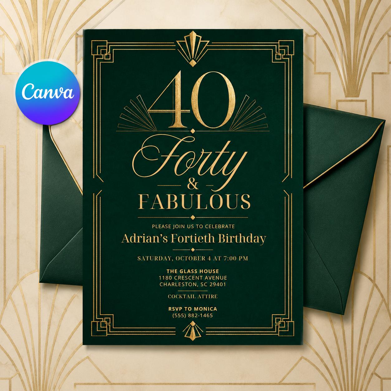 Editable 40th Birthday Invitation Template: Forty Design, 40th Gold Birthday Evite, 40Th Birthday Invite Black Gold 40th Birthday Invitation __etsy:8049351804