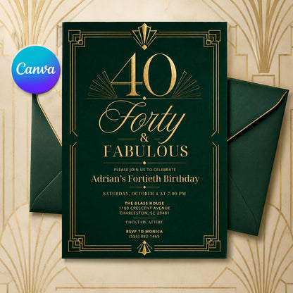 Editable 40th Birthday Invitation Template: Forty Design, 40th Gold Birthday Evite, 40Th Birthday Invite Black Gold 40th Birthday Invitation __etsy:8049351804