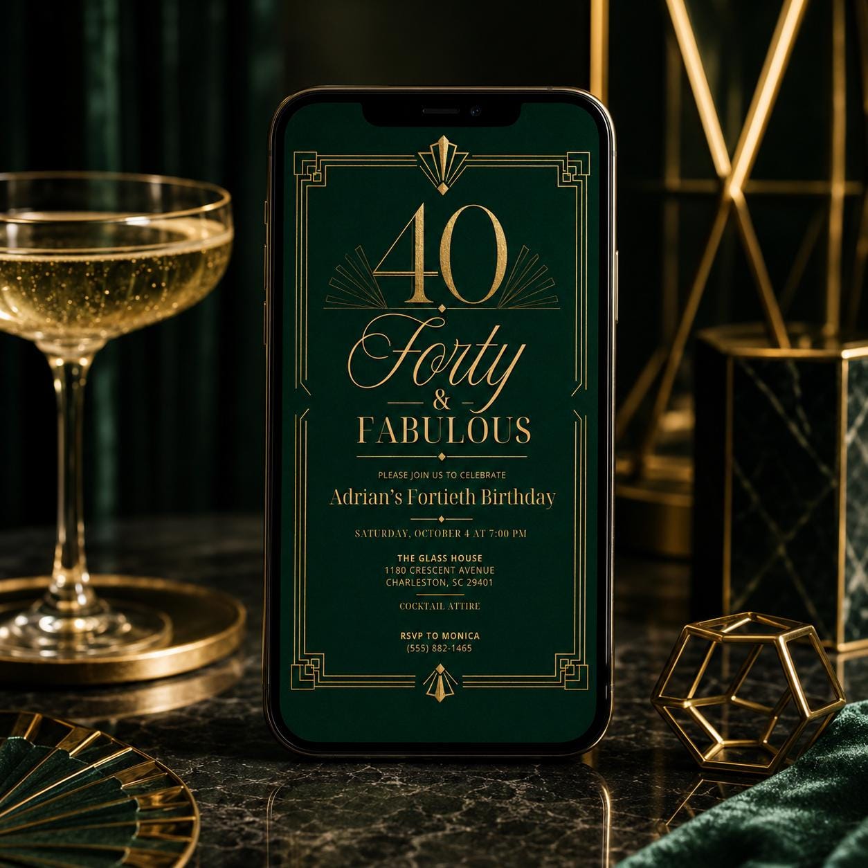 Editable 40th Birthday Invitation Template: Forty Design, 40th Gold Birthday Evite, 40Th Birthday Invite Black Gold 40th Birthday Invitation __etsy:8097265813