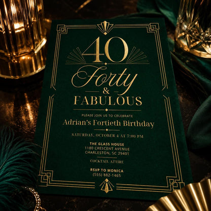 Editable 40th Birthday Invitation Template: Forty Design, 40th Gold Birthday Evite, 40Th Birthday Invite Black Gold 40th Birthday Invitation __etsy:8097265835