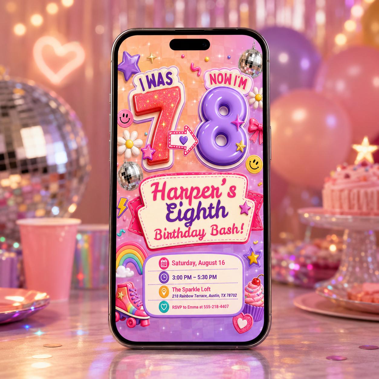 Editable 7th Birthday Invitation Template, I Was 6 Now I'm 7 girl Birthday Invitation, 67 Party Invite, six seven 7th Birthday coquette __etsy:8060262034