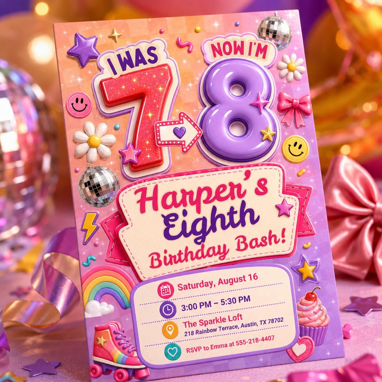 Editable 7th Birthday Invitation Template, I Was 6 Now I'm 7 girl Birthday Invitation, 67 Party Invite, six seven 7th Birthday coquette __etsy:8060262042