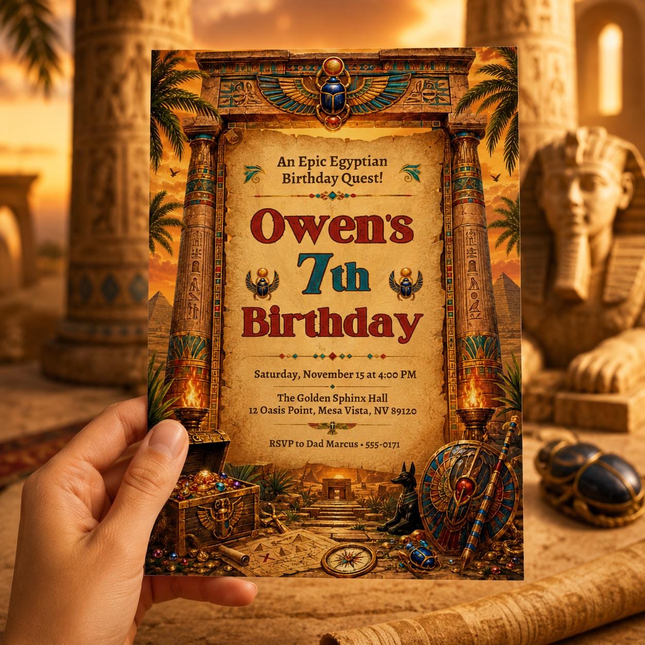 Egyptian Birthday Invitation Template, Editable Ancient Egypt Pharaoh Party Invite, Archaeology Quest, Mummy, Pyramid, Canva Template __etsy:8063074322