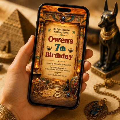 Egyptian Birthday Invitation Template, Editable Ancient Egypt Pharaoh Party Invite, Archaeology Quest, Mummy, Pyramid, Canva Template __etsy:8063074314