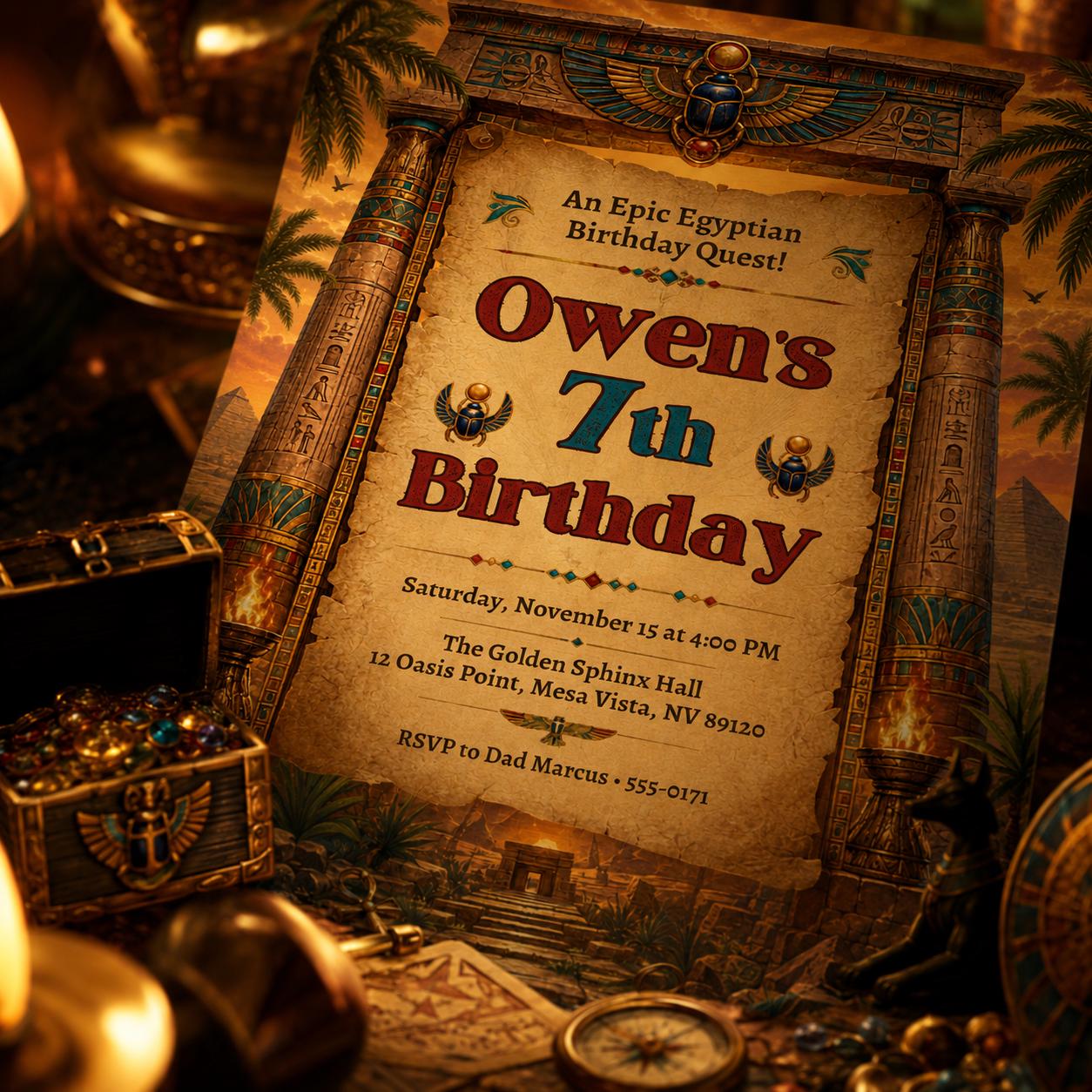 Egyptian Birthday Invitation Template, Editable Ancient Egypt Pharaoh Party Invite, Archaeology Quest, Mummy, Pyramid, Canva Template __etsy:8063074316
