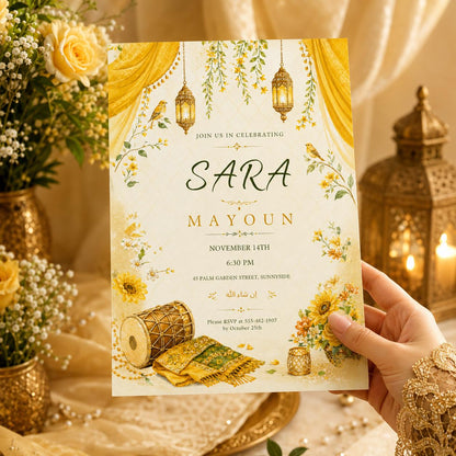 Elegant Floral Mayoun Invitation Template, Moroccan Mehndi Invite, Editable Event Card, Printable Wedding, Canva Template __etsy:8050268859