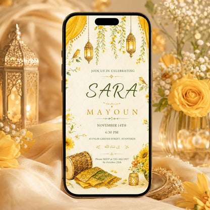 Elegant Floral Mayoun Invitation Template, Moroccan Mehndi Invite, Editable Event Card, Printable Wedding, Canva Template __etsy:8002342148