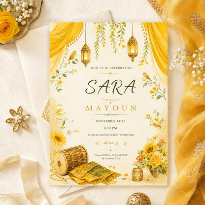 Elegant Floral Mayoun Invitation Template, Moroccan Mehndi Invite, Editable Event Card, Printable Wedding, Canva Template __etsy:8002342150