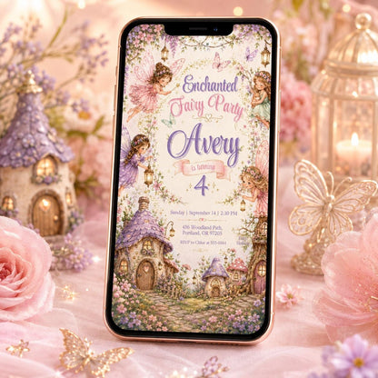 Enchanted Fairy Birthday Invitation, Editable Fairy Garden Party Invite, Girl 4th Birthday Woodland Fairies Template, Printable Digital __etsy:8177614657