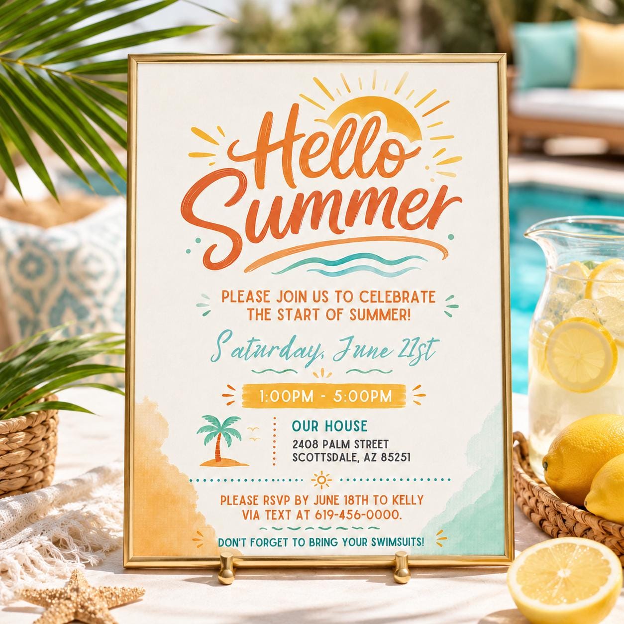 End of School Party Invitation, Hello Summer, Sunshine, Editable Canva Invitation Template __etsy:8075178411