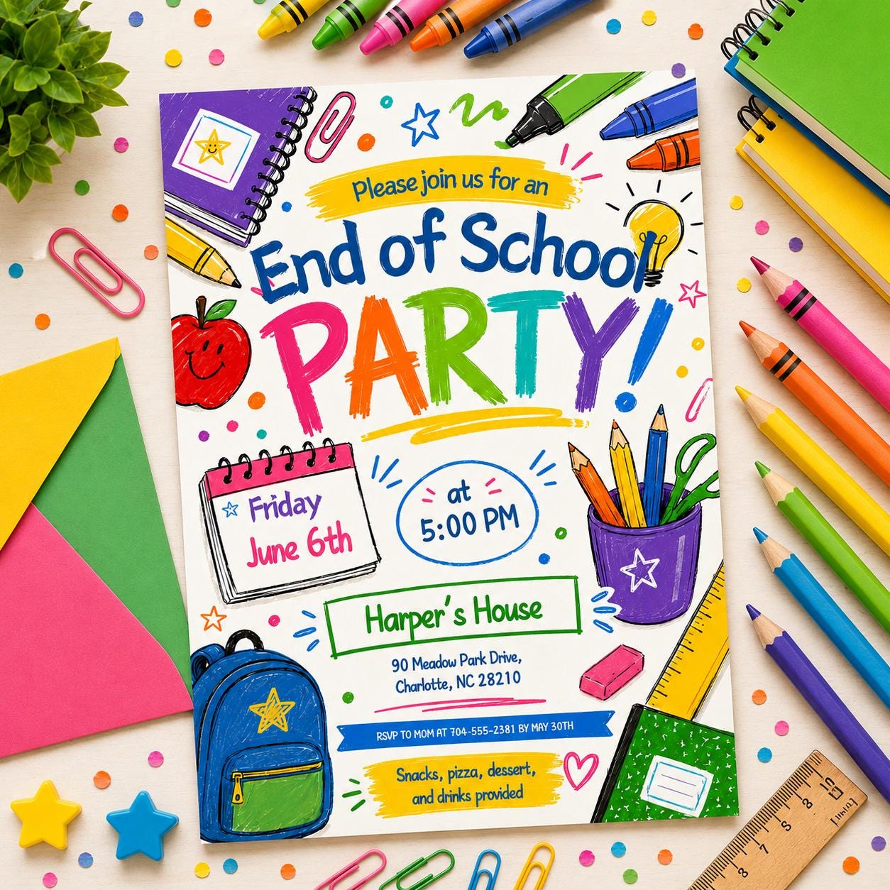 End of School Party Invitation Template, End of School Party Invitation, Schools Out Pool Party Invite, Hello Summer Party Invitation, Canva __etsy:8077105145