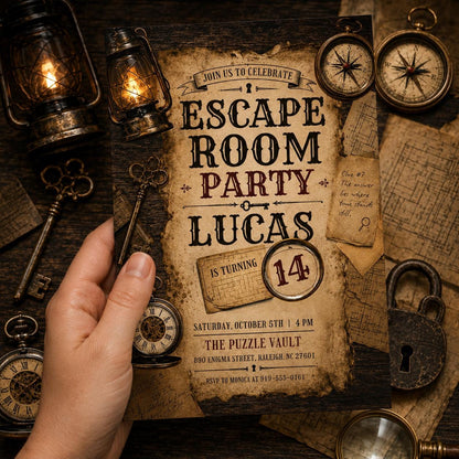 Escape Room Birthday Invitation, Vintage Detective Birthday Party Template, Map Scavenger Hunt Party Theme, Uncover The Mystery Invite Canva __etsy:8015088066
