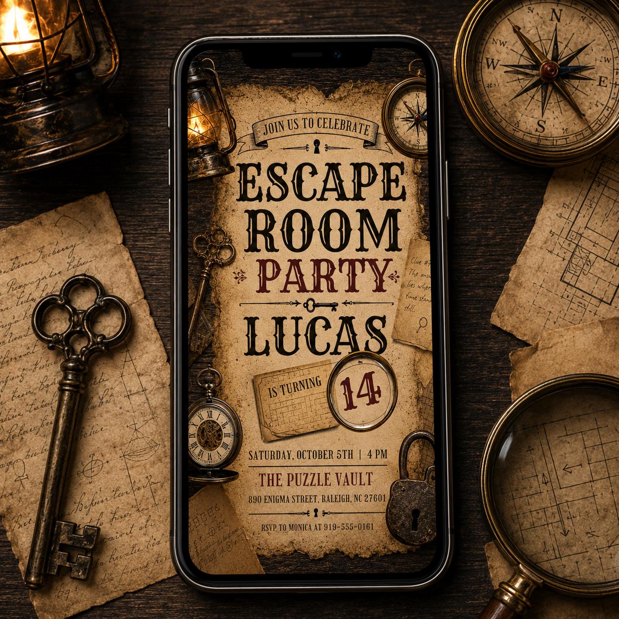 Escape Room Birthday Invitation, Vintage Detective Birthday Party Template, Map Scavenger Hunt Party Theme, Uncover The Mystery Invite Canva __etsy:8015088072