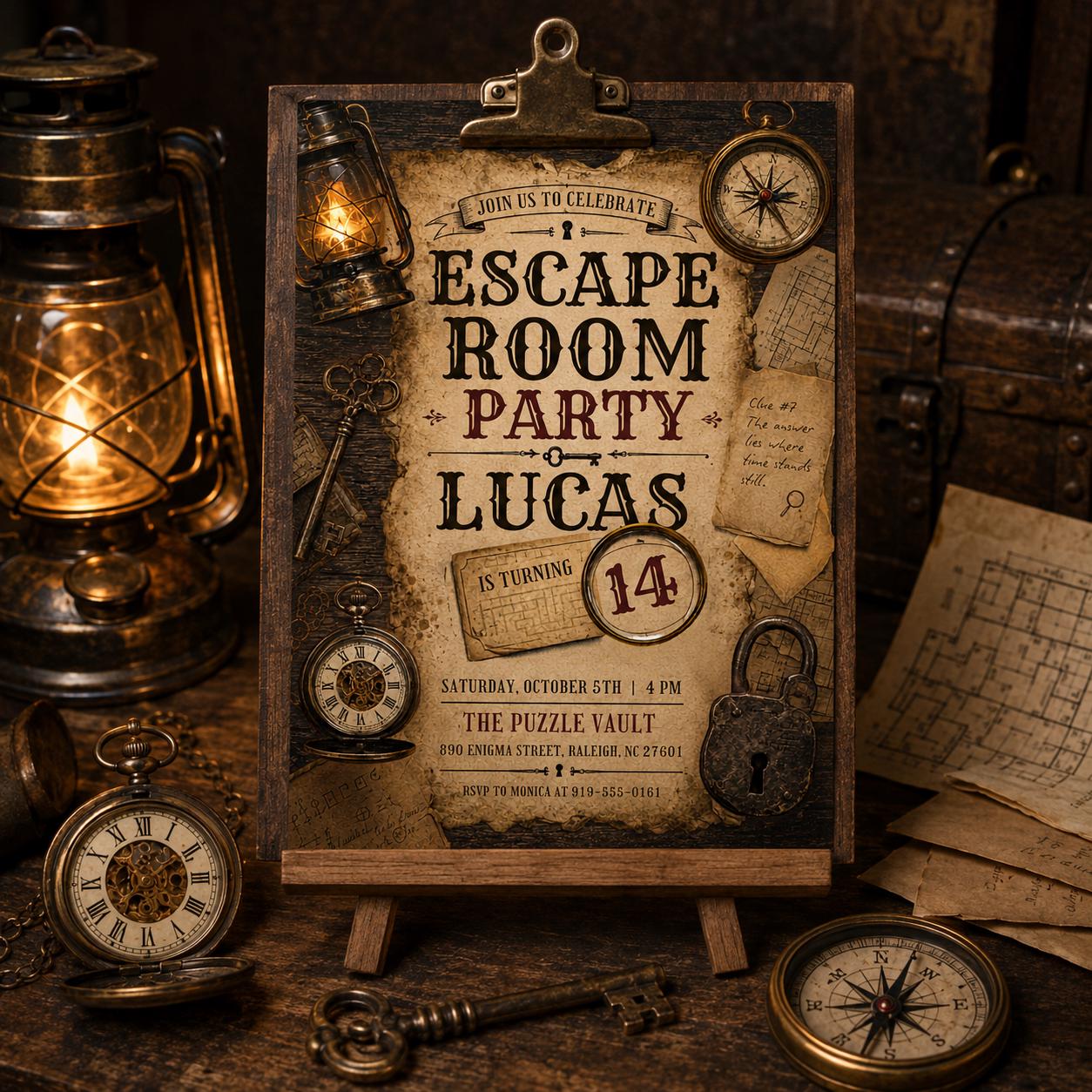 Escape Room Birthday Invitation, Vintage Detective Birthday Party Template, Map Scavenger Hunt Party Theme, Uncover The Mystery Invite Canva __etsy:8015088084