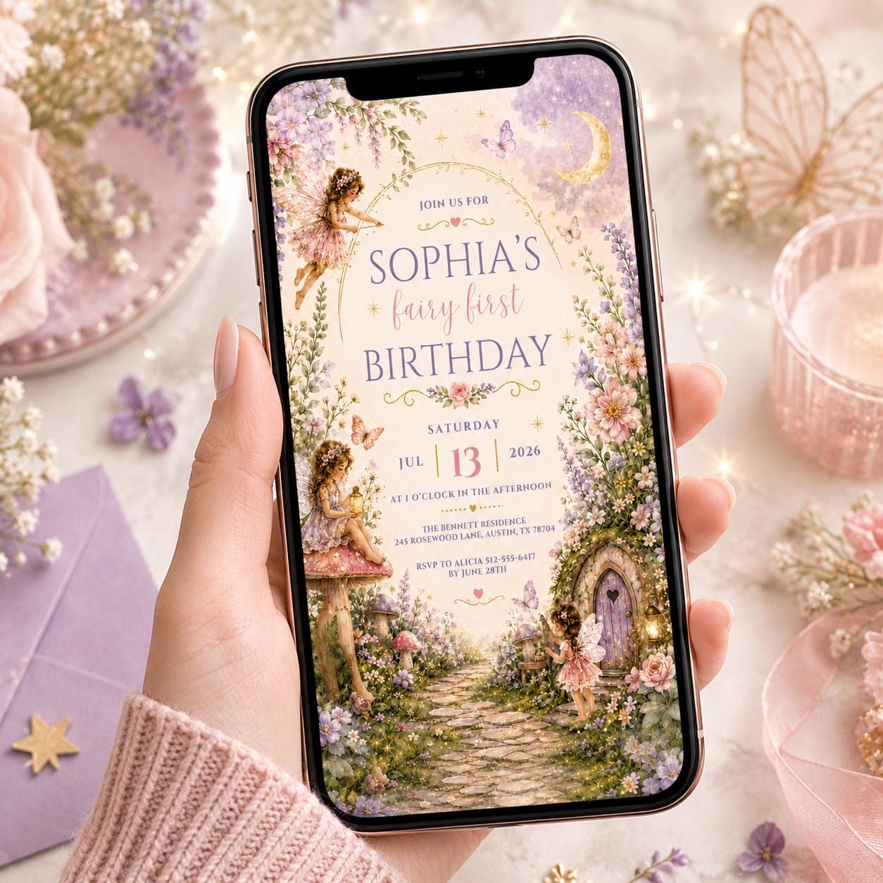 Fairy First Birthday, Editable Flutter and Twirl Little Fairy, Wildflower Fairy Birthday, Girl Pink Floral Fairy Birthday, Canva Template __etsy:8033429210