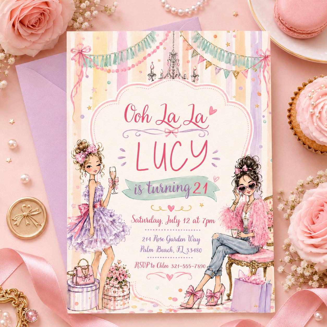 Fancy Nancy Birthday Invitation, Fancy Nancy Party, Fancy Nancy Watercolor Birthday Invite, Birthday Party Invitation, Watercolor Invitation __etsy:8027074134