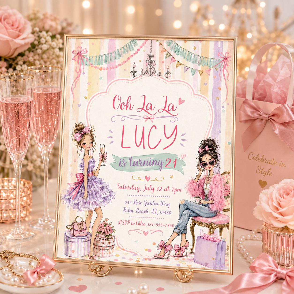 Fancy Nancy Birthday Invitation, Fancy Nancy Party, Fancy Nancy Watercolor Birthday Invite, Birthday Party Invitation, Watercolor Invitation __etsy:8027074130