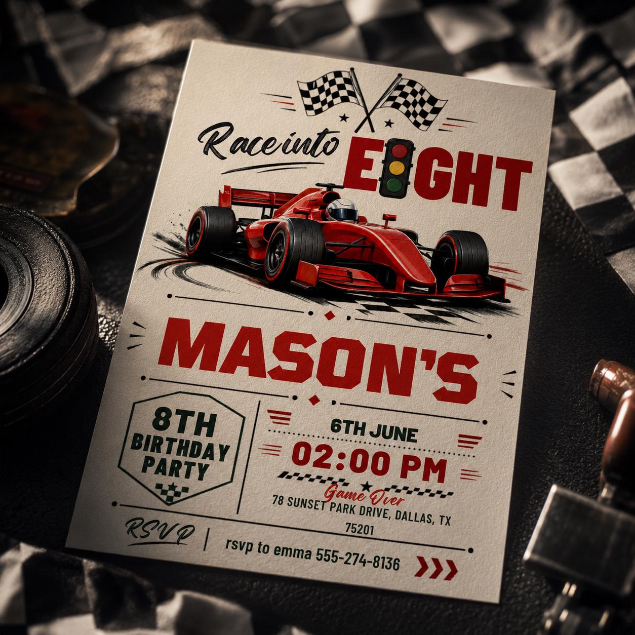 Fast Eight Race Car Birthday Invitation, 8th Birthday Party Invite, Editable Canva Template __etsy:8067926810