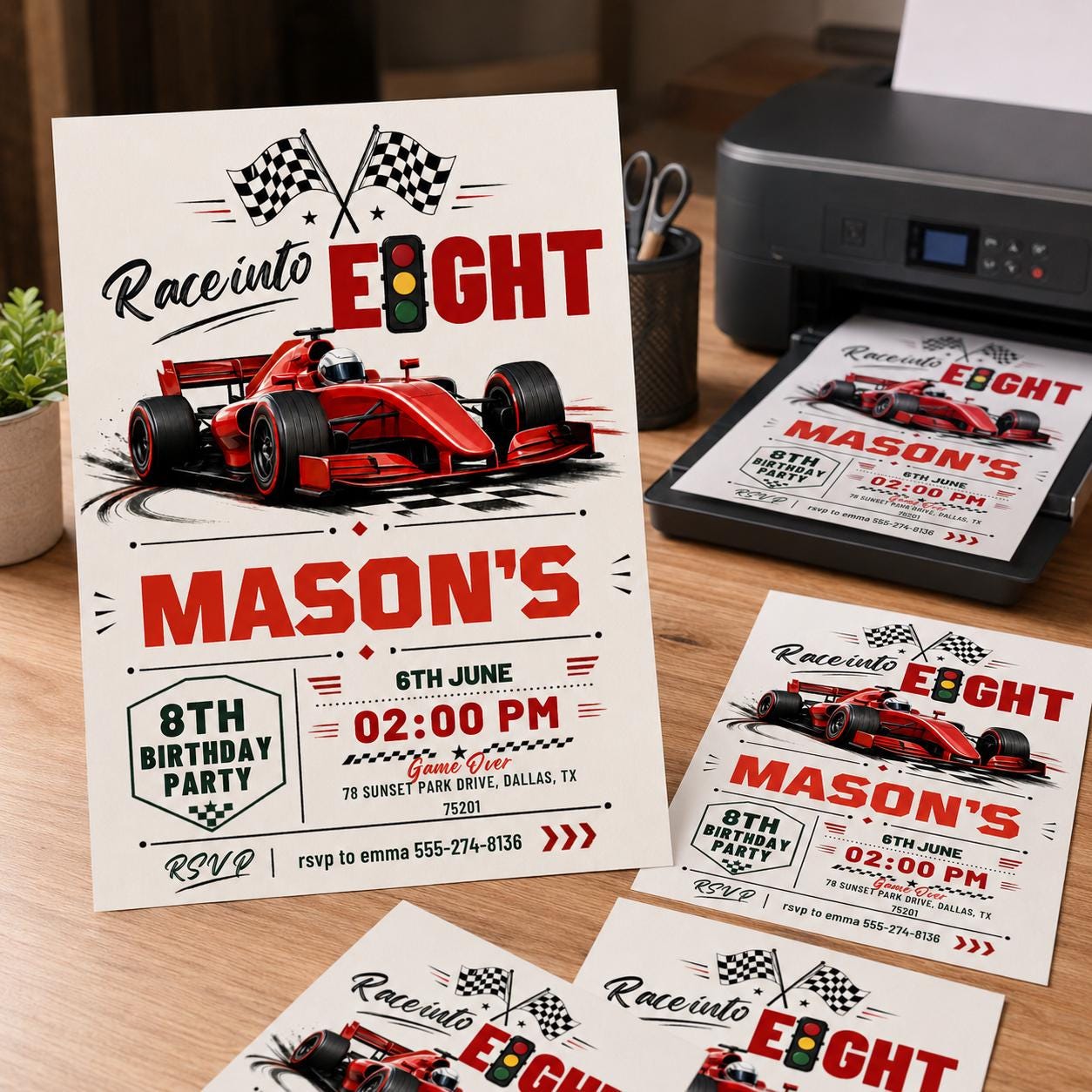 Fast Eight Race Car Birthday Invitation, 8th Birthday Party Invite, Editable Canva Template __etsy:8067926680