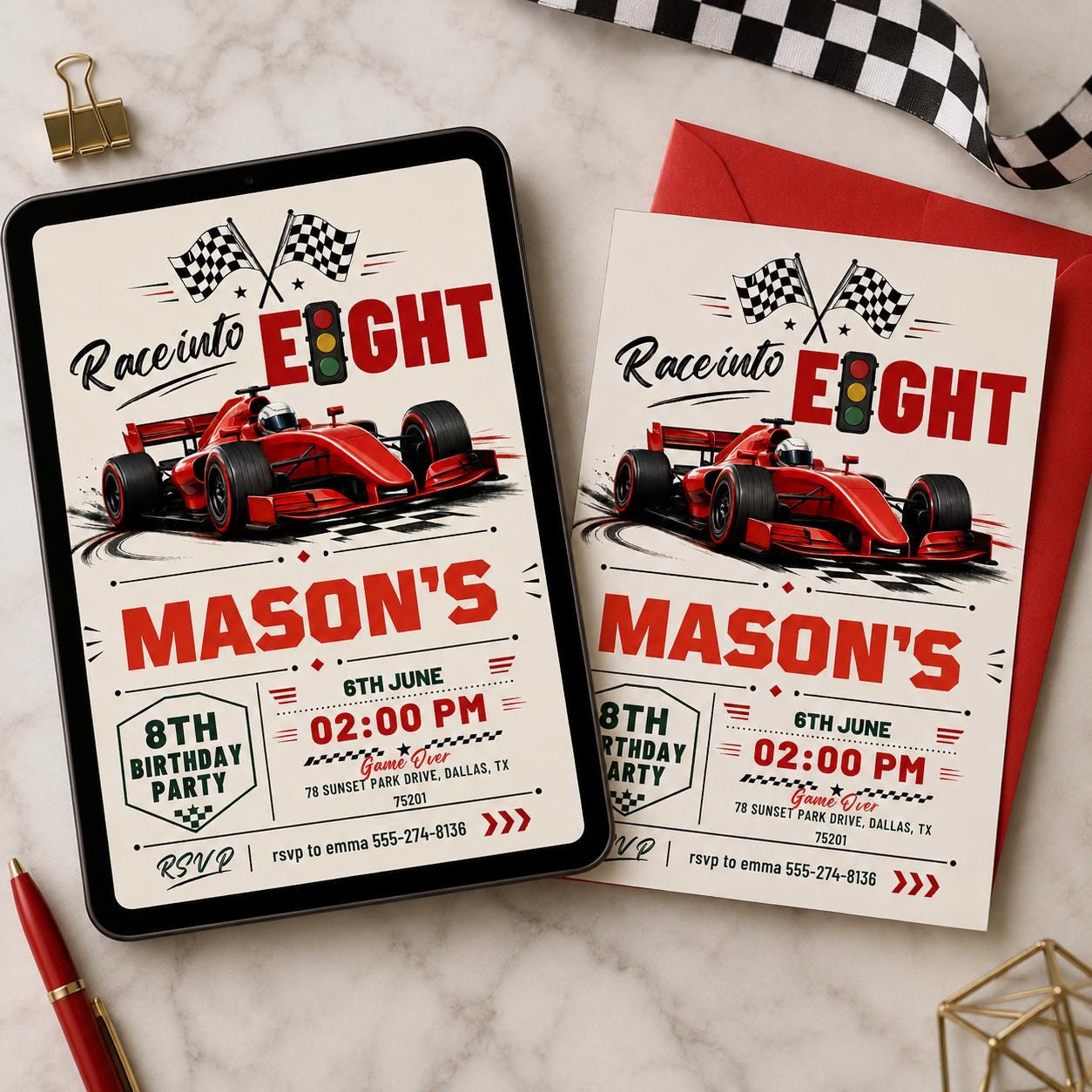 Fast Eight Race Car Birthday Invitation, 8th Birthday Party Invite, Editable Canva Template __etsy:8067926684