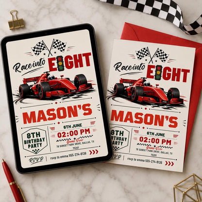 Fast Eight Race Car Birthday Invitation, 8th Birthday Party Invite, Editable Canva Template __etsy:8067926684