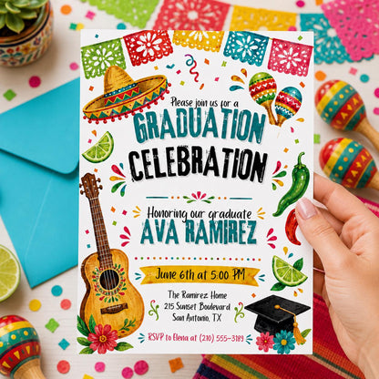 Fiesta Graduation invitation, Fiesta theme party, Nacho Average Grad Party Invite, Editable template, cinco de mayo, Editable Canva Template __etsy:8022829272