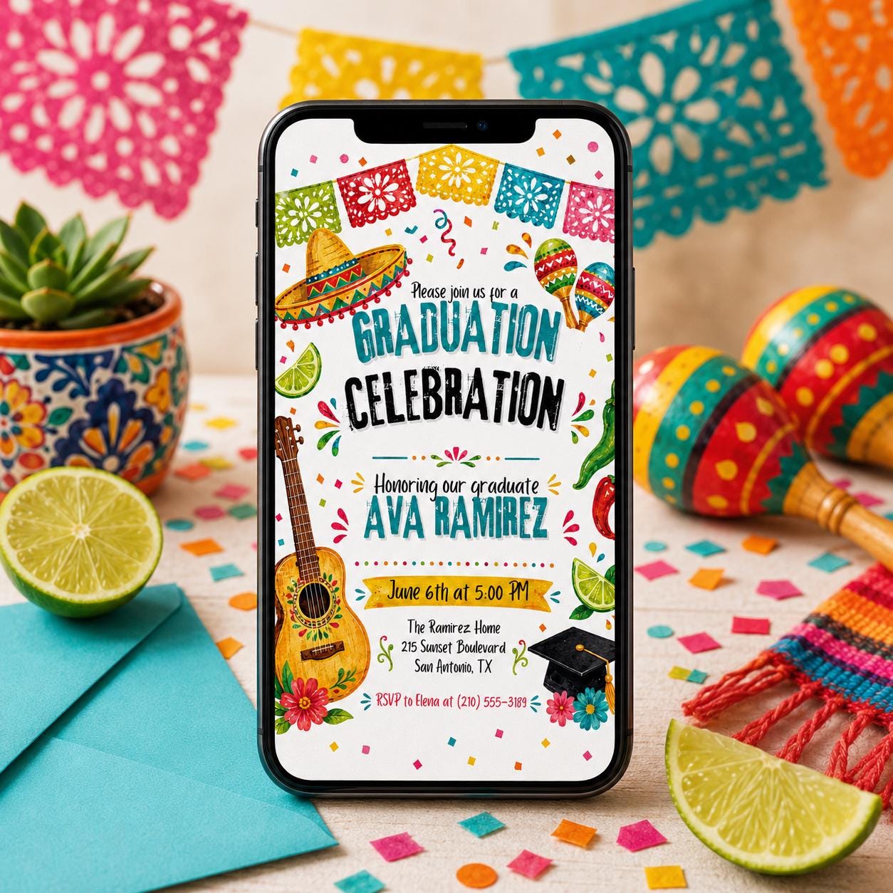Fiesta Graduation invitation, Fiesta theme party, Nacho Average Grad Party Invite, Editable template, cinco de mayo, Editable Canva Template __etsy:8022829276