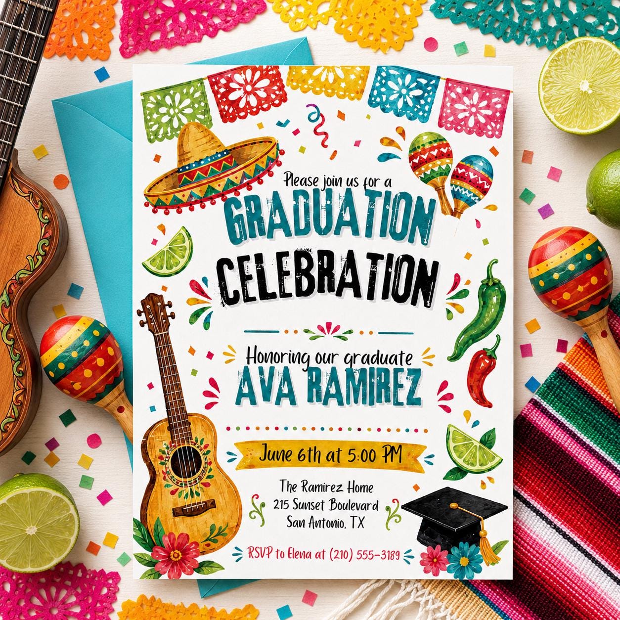 Fiesta Graduation invitation, Fiesta theme party, Nacho Average Grad Party Invite, Editable template, cinco de mayo, Editable Canva Template __etsy:8022829290