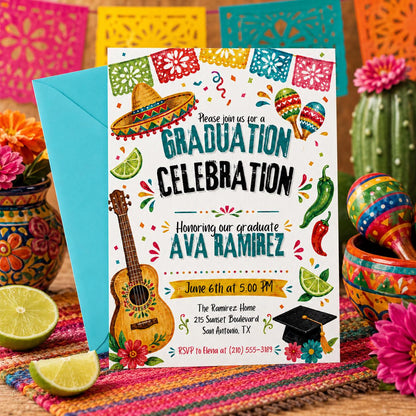 Fiesta Graduation invitation, Fiesta theme party, Nacho Average Grad Party Invite, Editable template, cinco de mayo, Editable Canva Template __etsy:8070743359