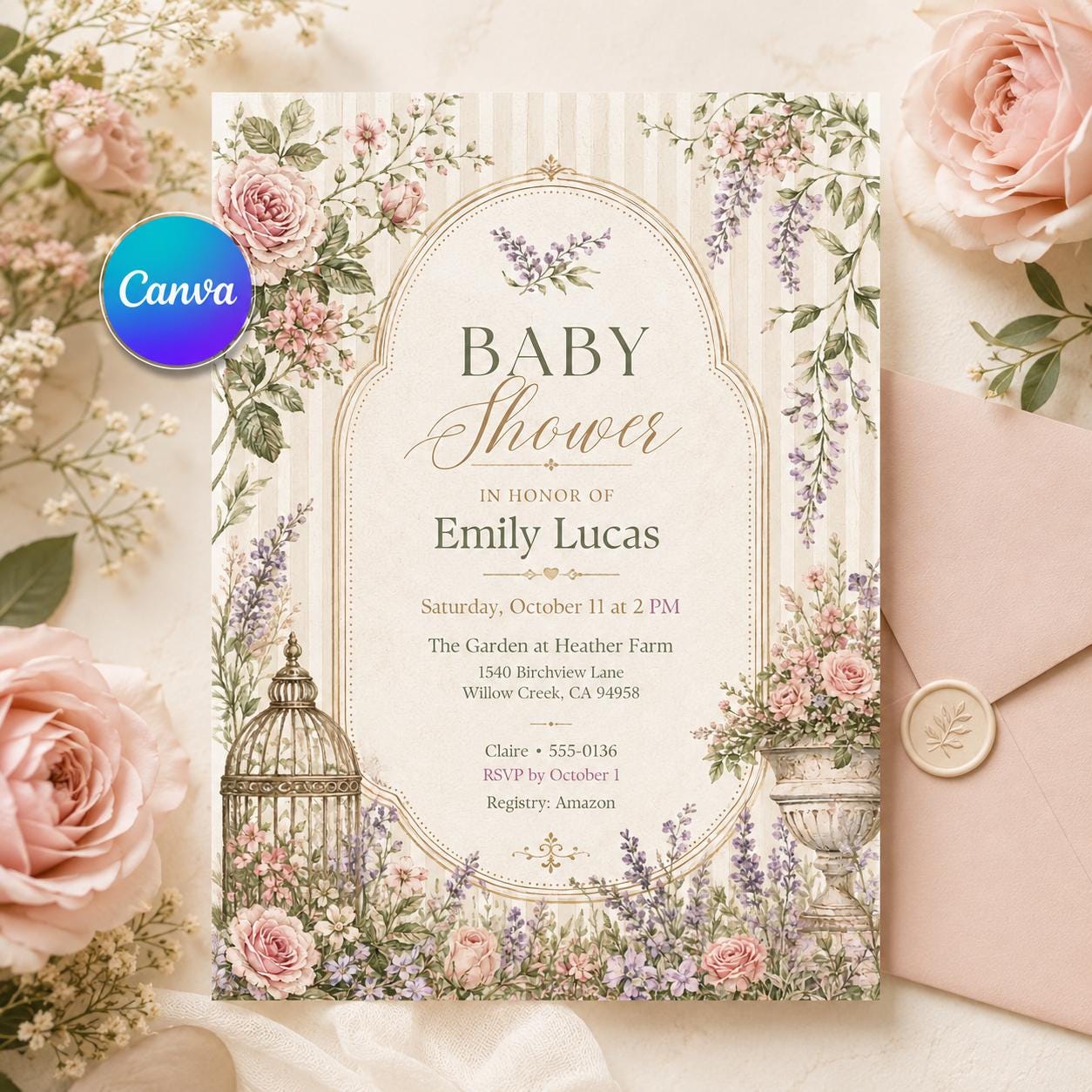 Floral Baby Shower Invitation Template, Bow Baby Shower Invitation, Girl Coquette Baby Shower Invite, Pink Bow Baby Shower Editable Canva __etsy:8064338840