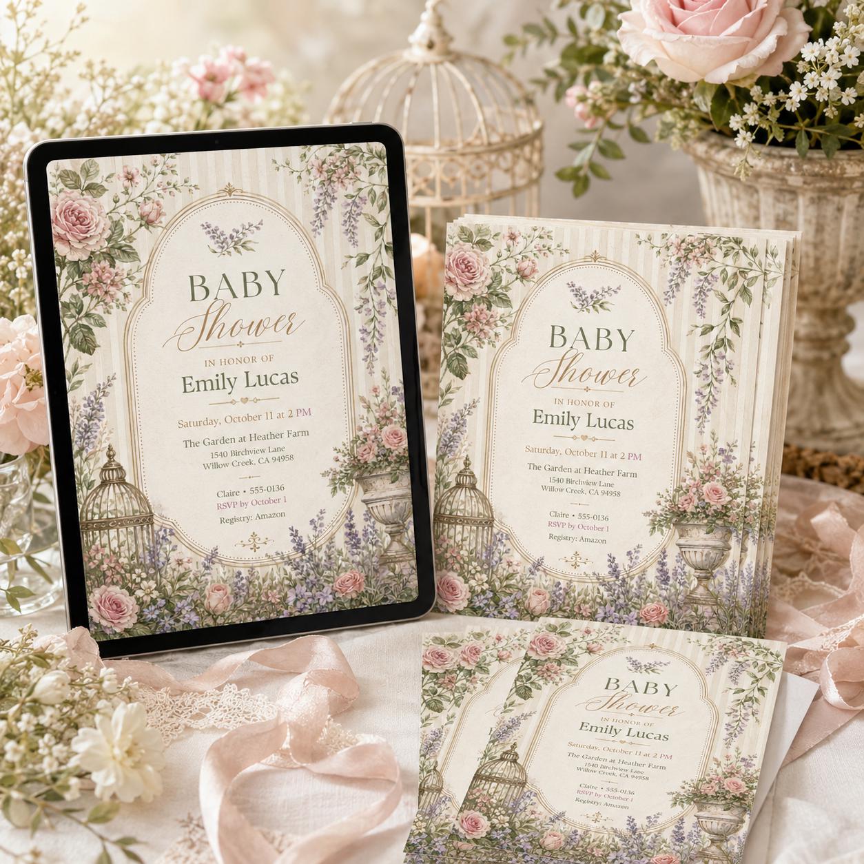 Floral Baby Shower Invitation Template, Bow Baby Shower Invitation, Girl Coquette Baby Shower Invite, Pink Bow Baby Shower Editable Canva __etsy:8112256379